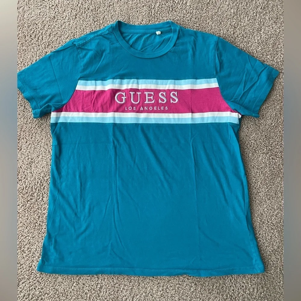 GUESS Los Angeles Blue-green Crewneck Short Sleeve Tee